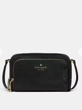 kate spade Black Double-Zip Mini Crossbody with Gold Hardware